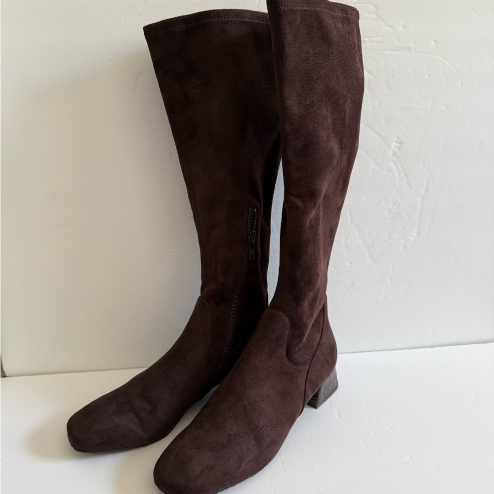 Elegant Chocolate Brown Suede Knee High Tall Boots Women Size 9.5